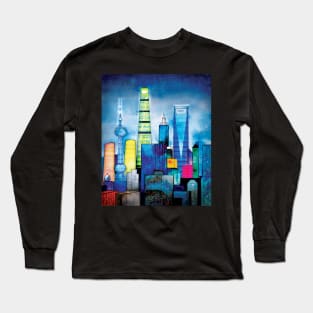 A Vaporwave Future Chinese city - A Cyberpunk Neon Wonderlust Long Sleeve T-Shirt